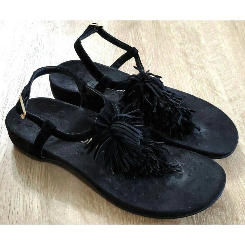 Vionic Womens Rest Sosha Toepost Black Sandals 6